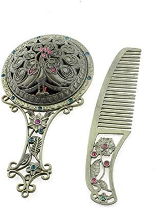 Ruilogod Flower Pattern Retro Style Cosmetic Makeup Mirror Comb Gift Set Bronze Tone (id: 186 183 6a3 ce7 5a9 image 5