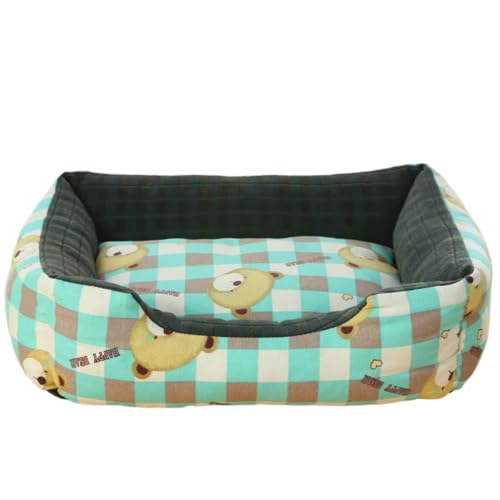 NDGBNIKGチェック柄のかわいい猫用ベッド、正方形、取り外し可能なクッション、滑り止め、一年中犬に適しています (XXL,チェック柄のクマ)