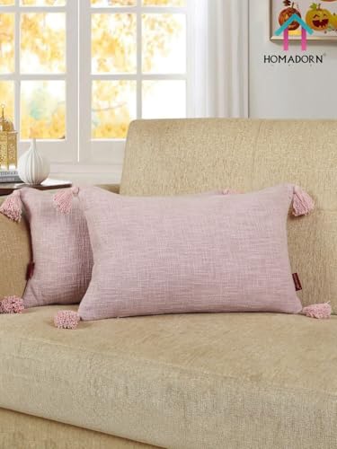 Image of HOMADORN Luxury Cotton Handmade Decorative Boho Throw Pillow Covers with Tassels for Sofa Couch Living Room Indoor Outdoor Chair Car Farmhouse (12X20 INCHES (Rectangle), Lavender (Pack of 2))