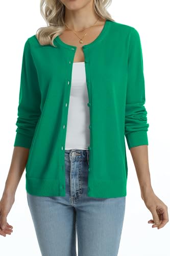Image of QUALFORT Women's 100% Cotton Lightweight Cardigans Long Sleeve Knitted Button Down Sweater