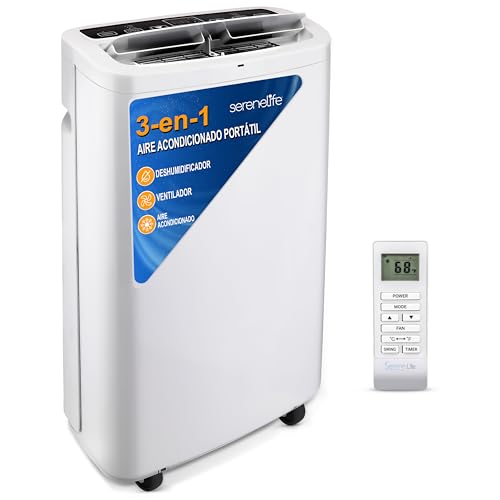 SereneLife Aire Acondicionado Portátil, 13.000 BTU, Móvil, Silencioso, Deshumidificador, Ventilador, Kit Escape Ventana, Mando a distancia, Ideal para la casa y oficina