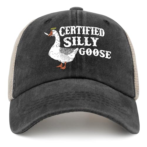 Image of Funny Goose Hat Silly Goose On The Loose Trucker Hat Women Vintage Mesh Cap for Summer | Funny Silly Goose Baseball Cap, Vintage Rave Bucket Hats for Men and Women, Ideas for Outdoor Party in Summer