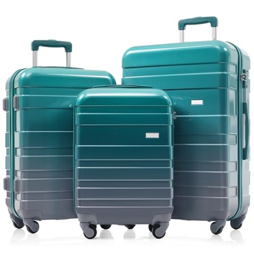 Durable ABS Hardshell Luggage Set - 3-Piece Lightweight Suitcase Set with 360° Wheels & Secure Lock - Dark Green (20'', 24'', 28'')