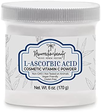 RESURRECTIONbeauty L-Ascorbic Acid Powder Vitamin C Powder | For DIY Vitamin C Serum , Anti Aging Hyaluronic Acid Serum , Facial Moisturizer & Other Cosmetic Ingredient Formulations | 6 oz. Jar
