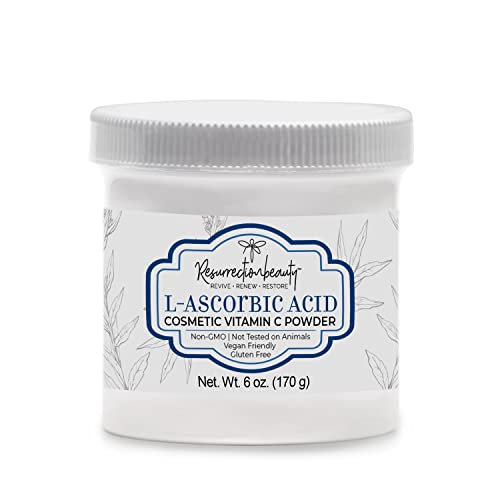RESURRECTIONbeauty 100% Pure L-Ascorbic Acid (Cosmetic Vitamin C Powder for Face) to Make Your Own Premium Beauty Serum, Skincare Mask Treatment, Hyaluronic Serums with Vit C & DIY Facial Skin Care Products 6 OZ