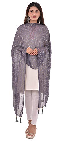 Image of YOUTHQUAKE Soft Chiffon Dupatta with Golden Foil Print & Tassels for Women & Girls