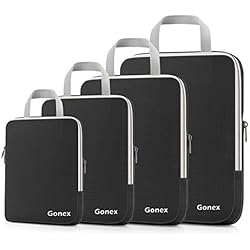 Gonex Compression Packing Cubes, 4pcs Expandable Storage Travel Luggage Bags Organizers(Black)