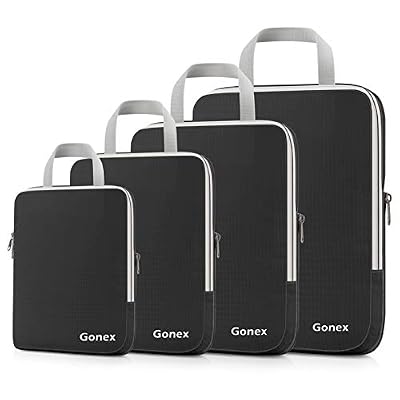 Gonex Compression Packing Cubes, 4pcs Expandable Storage Travel Luggage Bags Organizers(Black)