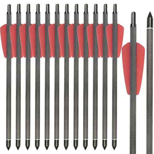 WANVZME 12 Stück 7,5" Carbon Armbrust Bolzen Pfeile für Mini Armbrust Jagd und Zielpraxis,15" Armbrustbolzen Armbrustpfeile mit 2" Flügel schraubel Ersatz Pfeilspitze Spitze (7.5zoll, rot)