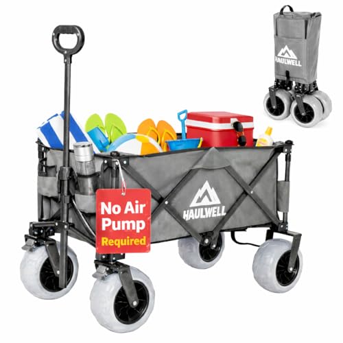 Beach Wagon for Sand with Big Wheels | All Terrain Folding Utility Cart | Collapsible Heavy Duty Wagon Cart for Kids, Beach and Camping | Haulwell
