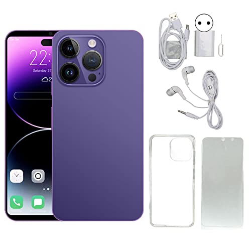 ciciglow I14pro MAX Teléfono Celular, 6.1in 1440X3040 HD Face Recognition Smartphone, 4GB RAM + 64GB ROM, Dual SIM, 8MP Front + 16MP Rear Camera, 7000mAh Battery WiFi Mobile Phone Purple