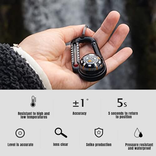 Compass Hiking Survival, 5 piezas Brújula de Plástico Impermeable con Mosquetón y Termómetro, Llaveros para Supervivencia en Camping al Aire Libre miniatura 5