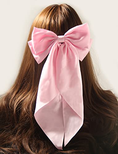 Women Big Bow Barrettes Girl's Satin Hairclips Long Ribbon Hair Pins For Party, Bow Hair Clips For Women Pink Hair Bow, Hair Accessories For Women Hair Bows For Girls, Bowknot Hairpin With Long Tail #TOP4