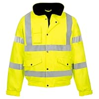 MyShoeStore Hi Vis Bomber Jacket High Viz Visibility Workwear Safety Security Concealed Hood Fluorescent Flashing Hooded Padded Waterproof Work Wear Coat (Yellow,M)