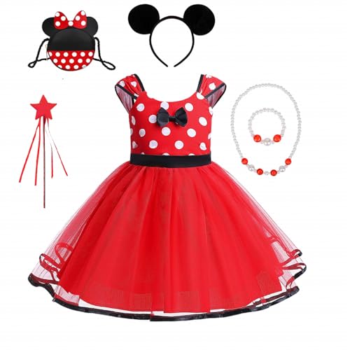 Fantasia princesa menina, disfarce de princesa para menina com bolsa de orelhas de rato, conjunto de colar de cabeça, crianças bebé infantil Polka Dot Bowknot vestido Tutu para festa de aniversário