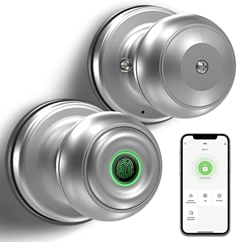 GeekTale Smart Door knob, Fingerprint Door Lock Smart Lock Biometric Door Lock Fingerprint Door knob with App Control, Great for Bedrooms,Cloakroom,Apartments Offices,Hotels, Satin Nickel