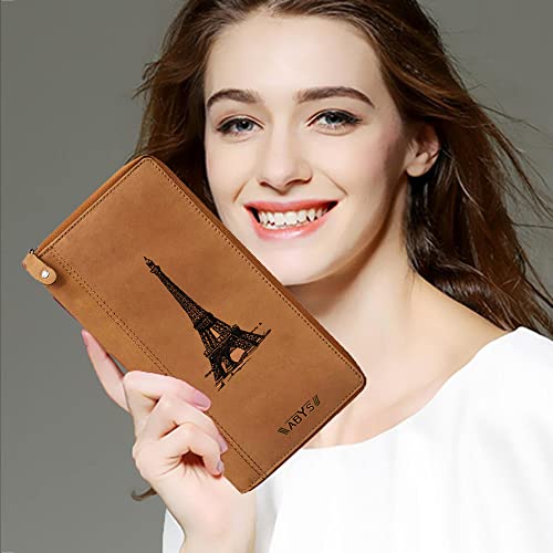 Image of ABYS Genuine Leather Unisex Passport Holder||Travel Wallet||Card Case with Metallic Zip Closure (Tan)