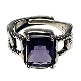 CH.yishi Handmade 925 Sterling Silver Ring Adjustable gemstone Ring Vintage Statement Ring Personalized Jewelry for Women (Purple)