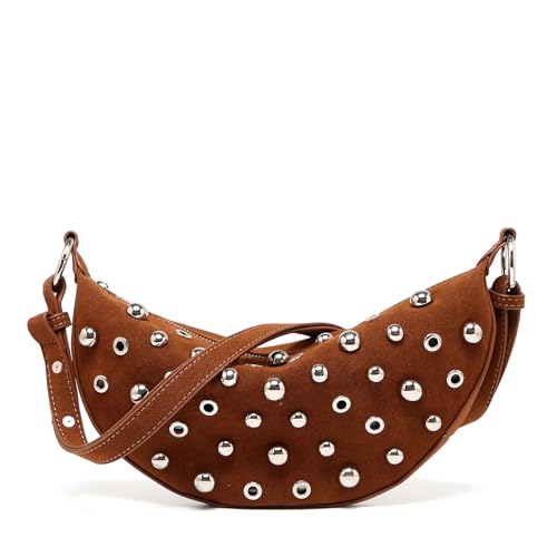 Studded Shoulder Purse Women Zipper Suede Bag with Studs Punk Y2k Clutch Bag Trendy Vintage Streetwear