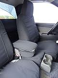 Durafit Seat Covers, 2004-2012 Chevy Colorado and GMC Canyon, 60/40 Split Seat Covers in Graphite Twill with Opening Center Console Cover & Back Pockets. Custom Fit, Perfect for Pets, Work & Travel.