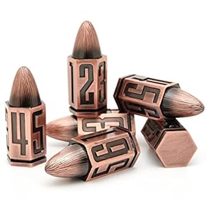 D6 Bullet Metal Dice Set for Table Games 7pcs Set for Dungeons and Dragons RPG MTG Table Games D&D Pathfinder Shadowrun and Math Teaching(Antique Copper)
