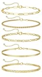 DEARMAY 14K Gold Plated Bracelets for Women Jewelry Sets for Trendy Dainty Stackable Paperclip Rope Snake Box Figaro Chain Bracelets Pack Costume Fashion Gifts