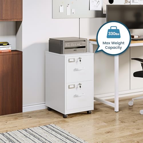 Image of MIIIKO 2 Drawer File Cabinet with Lock, Metal Vertical Filing Cabinets for Home Office, Lockable File Storage Cabinets Under Desk, A4 /Letter File Folders Storage-Assembly Required