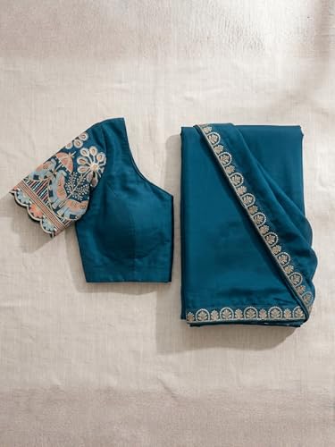 Image of Women's Saree with Heavy Embroidered Blouse & Border, Designer saree for Women