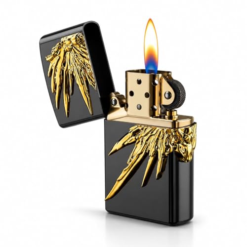 Image of Jpack Premium Angel Wings Jet Flame Lighter - Windproof, Refillable Butane Lighter with Adjustable Flame Slim Design Pocket Lighter (Black)