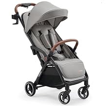 Babideal Baby Stroller, Auto-Fold Lightweight Travel Stroller for Airplane, Compact Toddler Pushchair with PU Leather Handle, Newborn to 50 lbs, Grey