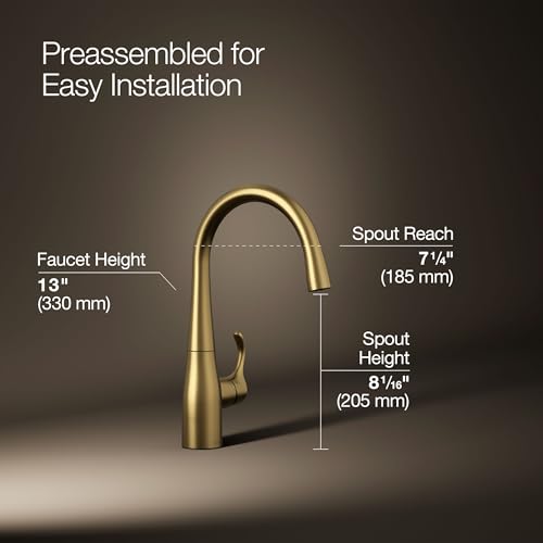 Image of Kohler 22034-2MB Simplice Single Handle Kitchen Bar Faucet, Prep Sink, Wet Bar Faucet, Vibrant Brushed Moderne Brass