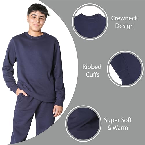 EVERYDAY KIDS Boys’ Fleece Crewneck Sweatshirt; Boy’s Long Sleeve Pullover Shirt - Soft and Breathable Cotton/Poly Blend3