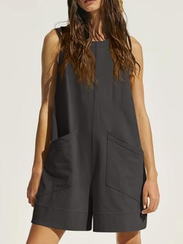 Haibang Womens Rompers Casual Sleeveless Shorts Jumpsuits Overalls Wide Leg Short Romper Crew Neck One Piece Loose Beach Dresses with Pockets Casual Summer Outfits Clothes - Image 5