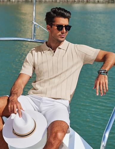 Image of COOFANDY Mens Polo Shirts Short Sleeve V Neck Knit Shirts for Men Casual Old Money Clothes Mens Golf Shirt