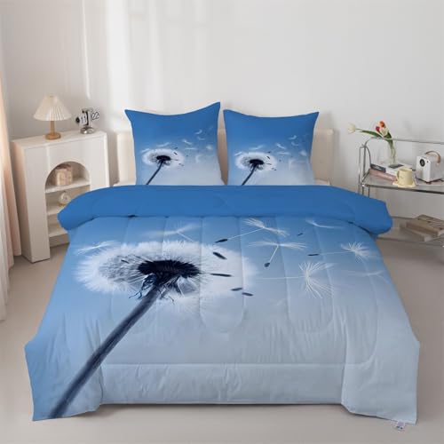 buyluhn Twin Duvet Dandelion Coverless Duvet Reversible All Seasons Quilt Twin Size 7.5tog, Plants Comforter Machine Washable for Bed Summer Winter, Lightweight, 2 Pillowcases &E103