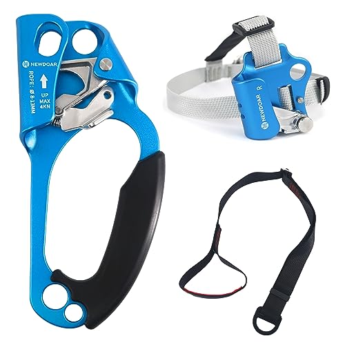 NewDoar Hand Ascender & Foot Ascender & Foot Loop Set for Tree Arborist Rappelling Gear Equipment CE Certified Rope Clamp for 8~13MM Rope (Blue Set-Right)