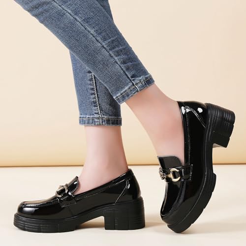 Image of Loafers for Women Chunky Platform Lug Sole Slip On Penny Loafer Shoes | Women's Classic Round Toe Loafers Business Casual Office Work Shoes Comfort Flats for Ladies Daily Dating Party School Wear