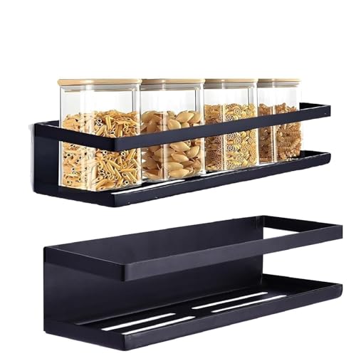 KEYSTREAM Magnetic Wall Shelf for Kitchen | 2 Pcs Floating Masala Rack & Fridge Side Organizer | Space Saving Storage for Bottles, Utensils, Jars & Home Essentials