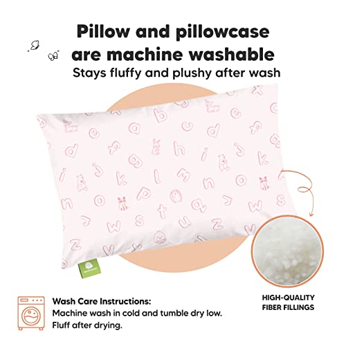 My Little Dreamy Kids' 13x18 Toddler Pillow and Case, Organic Cotton, Soft & Breathable, Machine Washable (ABC Land Rose)
