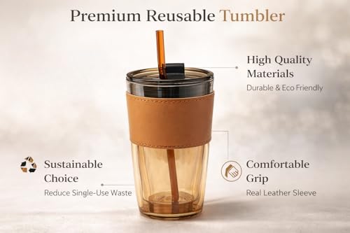 Image of Zentro Travel Coffee Mug Leak Proof -380 ML One Click Lid Stainless Steel Coffee Cup for Car, Office & Daily Commute with Secure Lock & Easy Clean Design (Glass Tumbler with Lid)