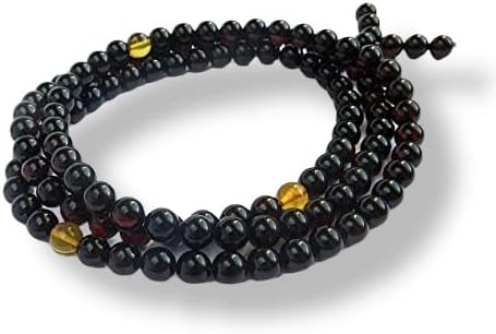 Amber Mala Buddhist Prayer, Red Cherry 108 Polished Beads 8mm 31.22 g Long Rosary, Yellow Amber, Cherry Amber Beads