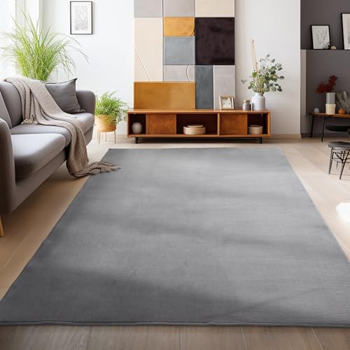 HomebyHome Kurzflor Teppich Läufer Flur 80 x 150 cm Grau - Waschbarer Teppich für Schlafzimmer, Wohnzimmer und Ideal als Küchenteppich - Flauschiger Teppich Extra Weich, Einfarbig, rutschfest, Klein