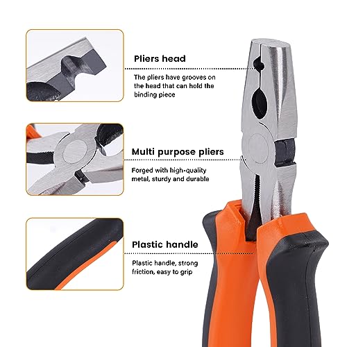Image of Wire Cage Buckle Pliers with 900 Wire Cage Clips Wire Cage Fasten Clips Hog Ring Pliers for Chicken Cages Rabbit Hutches Pet Cages (orange)