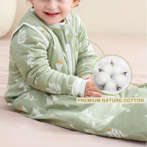 Image of Baby Sleep Sack 2.5 TOG Cotton Foliage M | 100% Cotton detachable sleeves baby sleep sack, gentle on baby's skin with winter warmth and cozy sleep comfort for 6-18M
