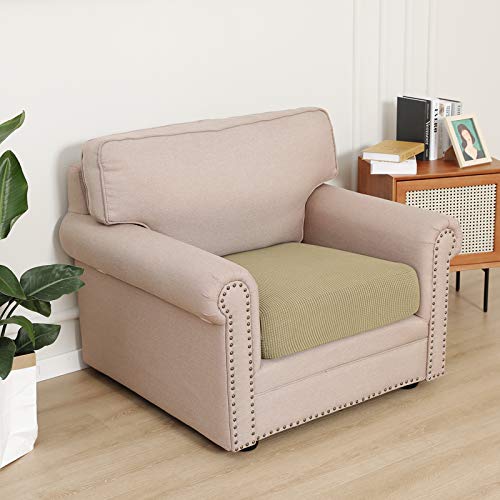 Image of Easy-Going Stretch Cushion Cover Sofa Cushion Furniture Protector Sofa Seat Sofa slipcover Sofa Cover Soft Flexibility with Elastic Bottom(Chair Cushion,Beige) | Sofa Cushion Furniture Protector Sofa Seat sofa slipcover Washable sofa cover soft with Elastic Bottom Beige