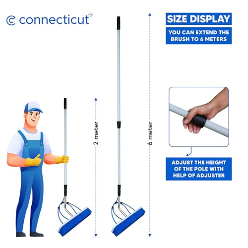 Connecticut Long Solar Panel Cleaning Brush Kit Heavy-Duty Nylon Water Brush with PU Pipe & Aluminium Flexible Telescopic Pole 2M to 6M for Solar Panels (6 Meter, Blue)