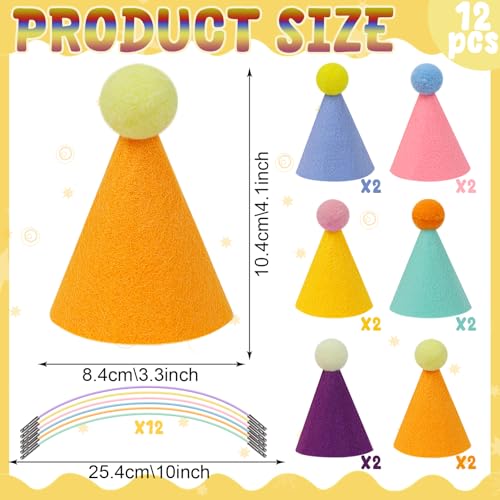 image for DRANSMIC 12pcs Mini Party Hats for Stuffed Animals, Birthday Party Con
