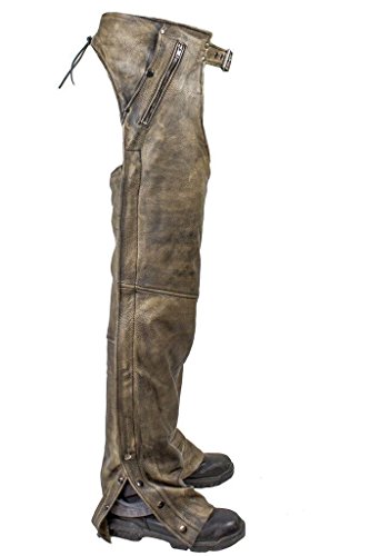 Men's Motorcycle Riding Biker 4 Pocket Distressed Brn Leather Chap Pant W/Liner (Xl Regular) #TOP1