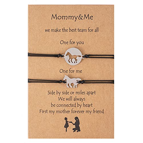 Image of COLORFUL BLING Mother Daughter Mommy and Me Heart Wish Bracelets Distance Matching Hollow Heart Horse Promise Promise Bracelet Friendship Jewelry Gifts