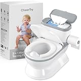 CheerTry 2-in-1 Toddler Potty Training Toilet - Larger Potty Chair & Detachable Training Seat for Boys & Girls Ages 1-3 with Flushing Sound, Wipes Storage, Toilet Paper Holder - Grey
